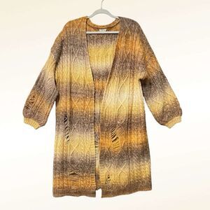 POL Cable Knit Longline Oversized Open Front Cardigan Sweater Size Medium Brown